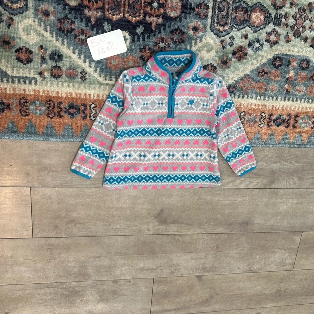 Y2K OshKosh B'Gosh Toddler Girl Fair Isle Print Pullover Sweater 3T Quarter-Zip